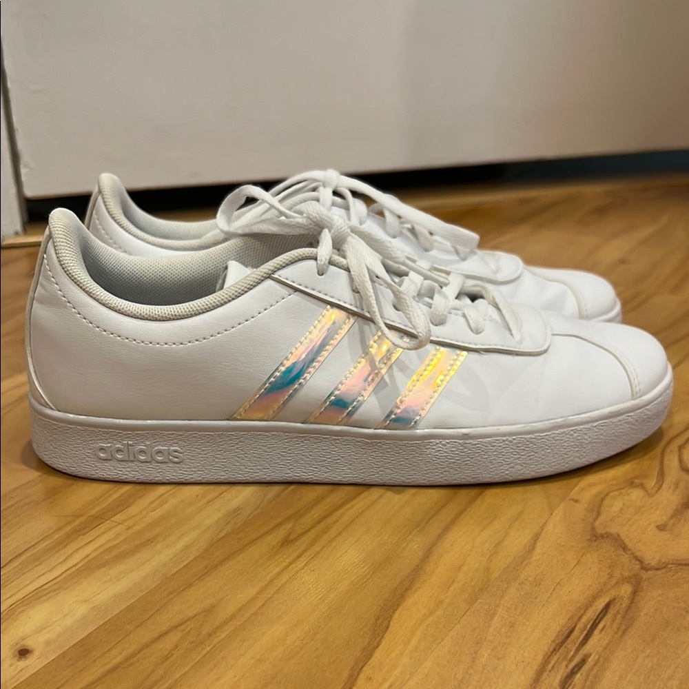 Adidas White Sneakers with Holographic Stripes